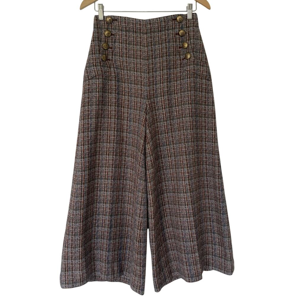 Zimmermann Tweed Culottes Sailor Button Wide Leg Cropped Pants Wool US 6 RRP$865 - Picture 5 of 9